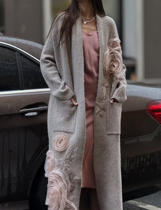 3D Flower Glitter Long Coat