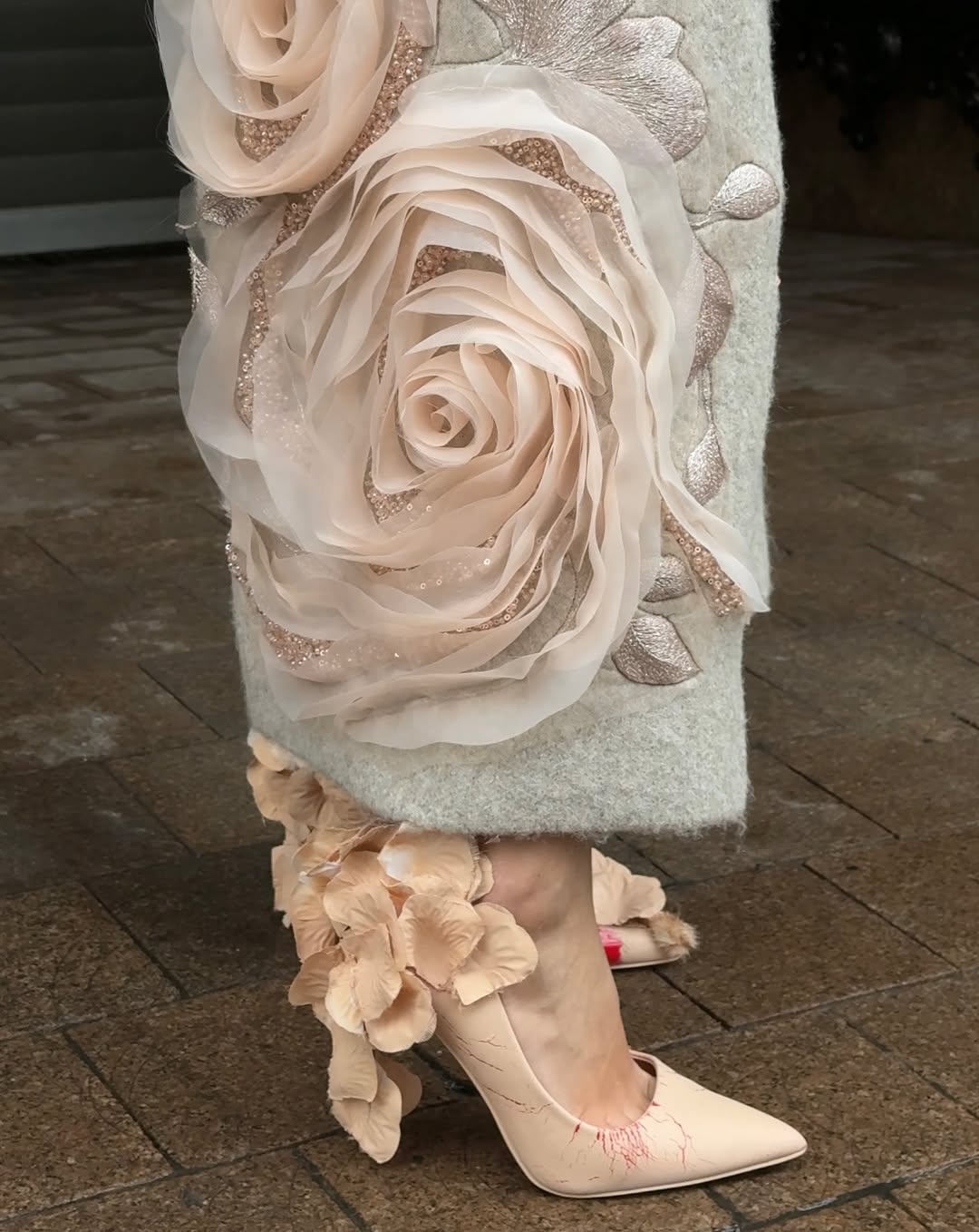 3D Flower Glitter Long Coat