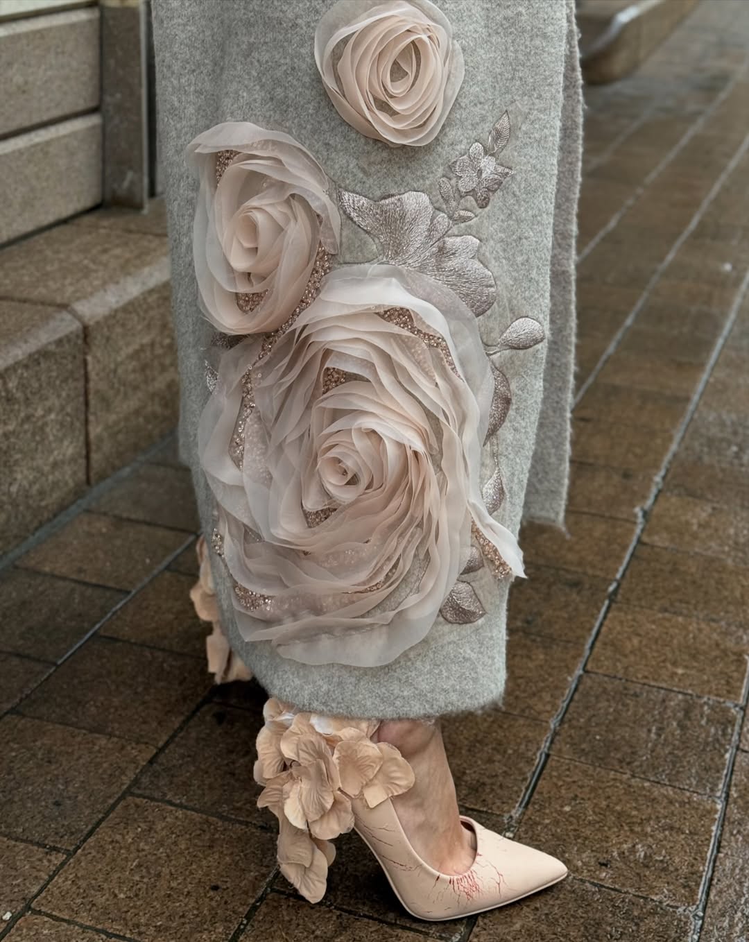 3D Flower Glitter Long Coat