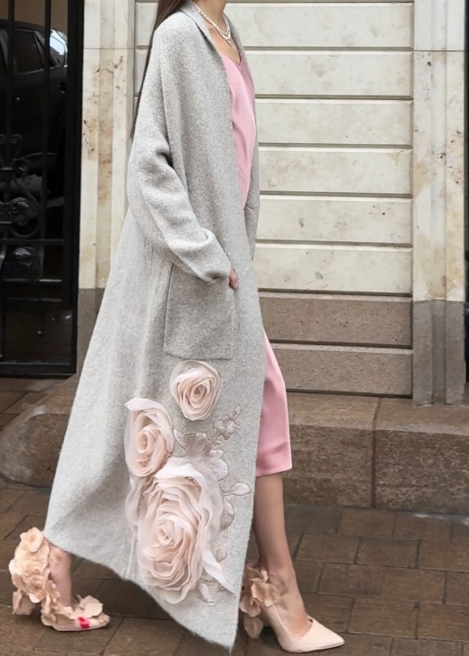 3D Flower Glitter Long Coat