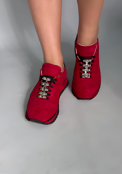 Red suede slip-on comfortable women's shoes