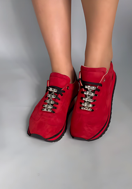 Red suede slip-on comfortable women's shoes