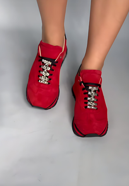 Red suede slip-on comfortable women's shoes