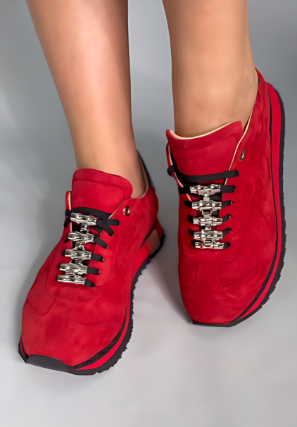 Red suede slip-on comfortable women's shoes