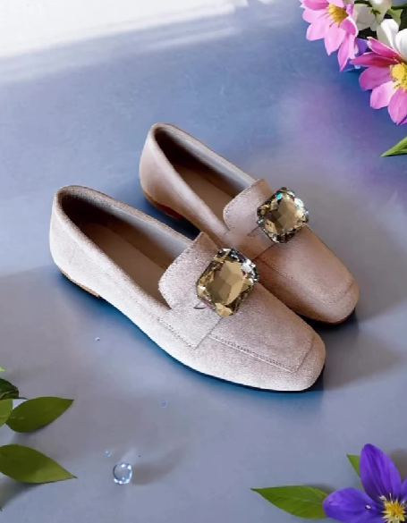 Rhinestone Suede Slip-on Flats