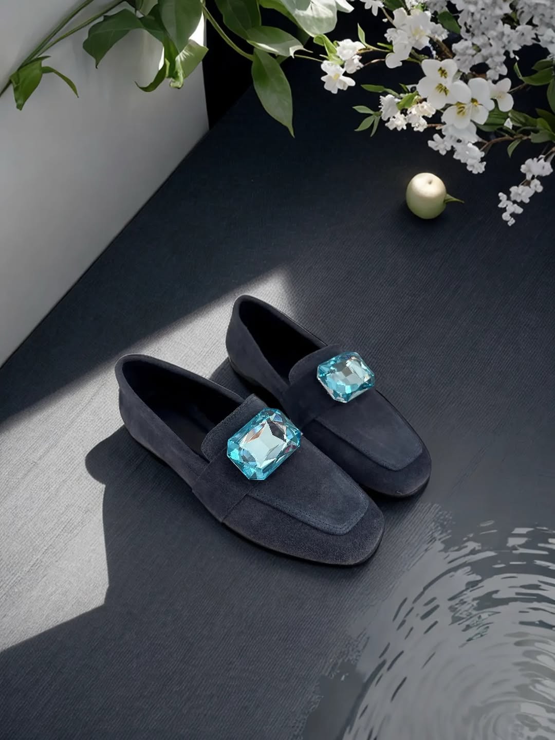 Rhinestone Suede Slip-on Flats