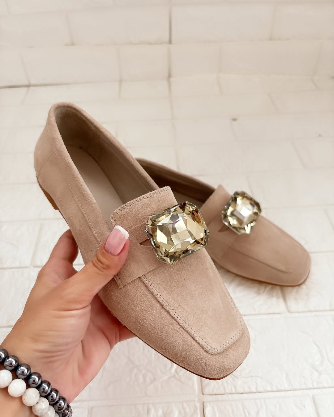 Rhinestone Suede Slip-on Flats