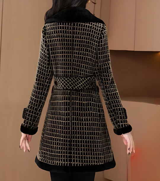 Women's plaid woolen coat with fleece lining