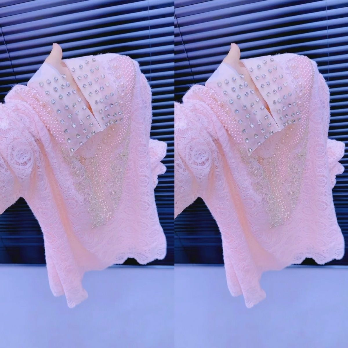 Rhinestone and pearl knit long-sleeved top