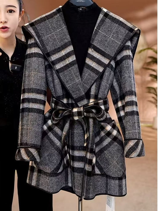 Luxury Checked Wool Blend Coat