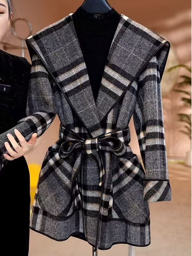 Luxury Checked Wool Blend Coat