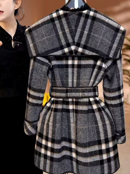 Luxury Checked Wool Blend Coat