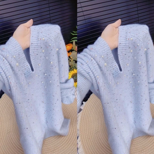 Beaded and Rhinestone Comfortable Knit Sweater