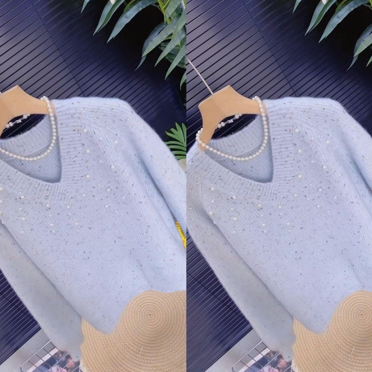 Beaded and Rhinestone Comfortable Knit Sweater