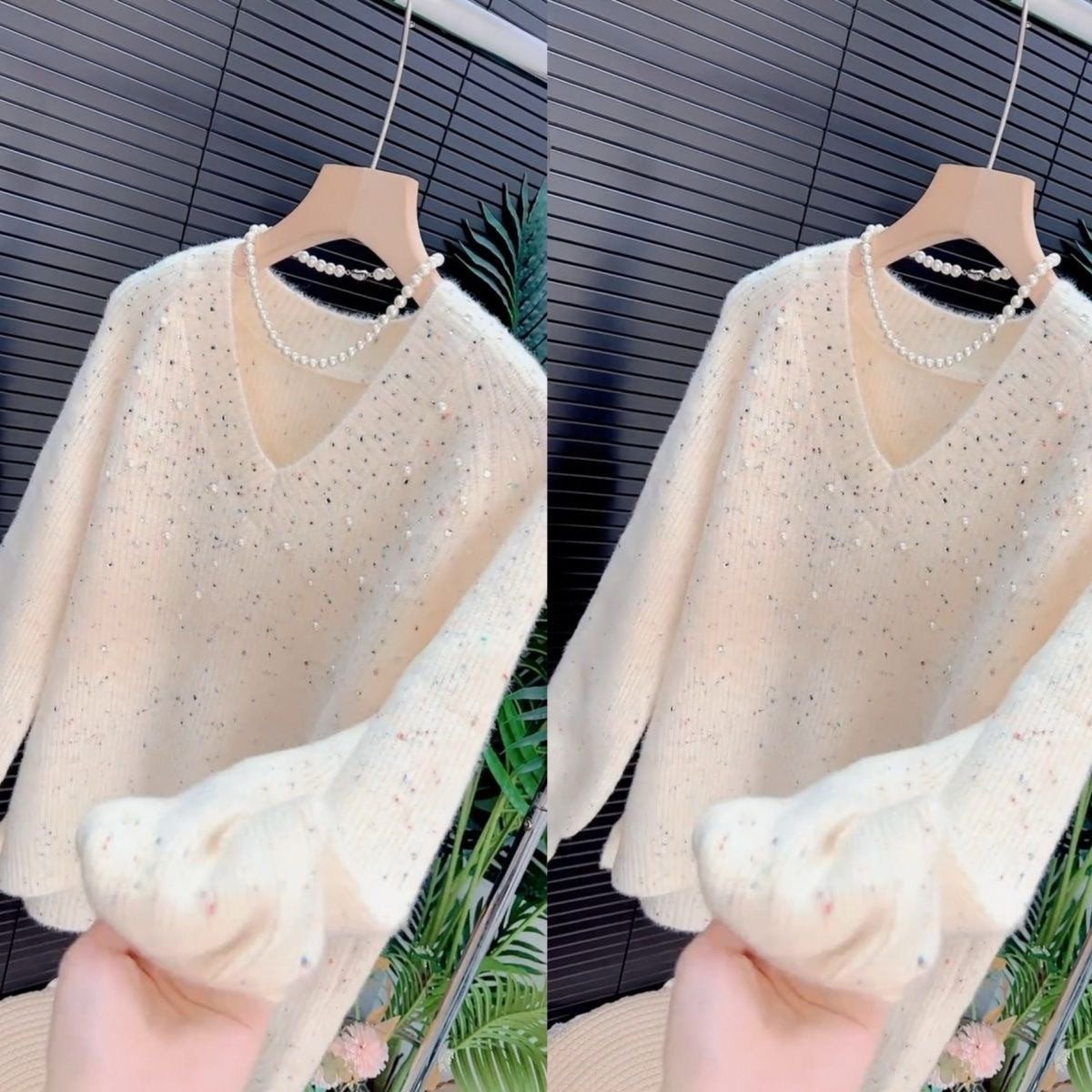 Beaded and Rhinestone Comfortable Knit Sweater