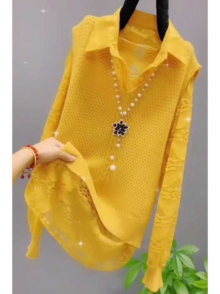 Lace shirt + vest two-piece set