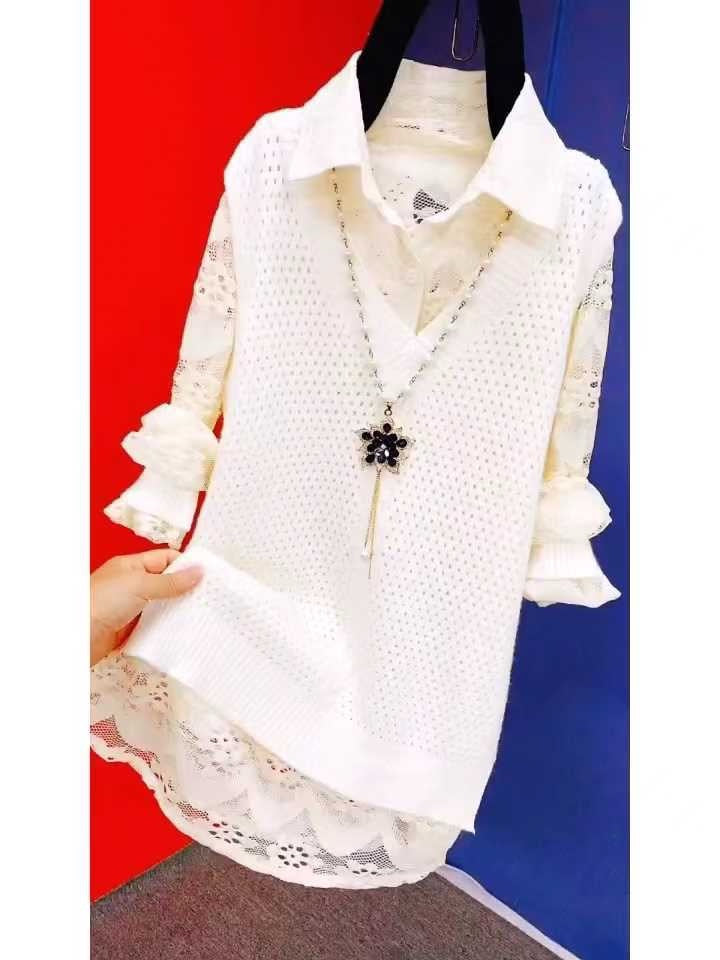 Lace shirt + vest two-piece set