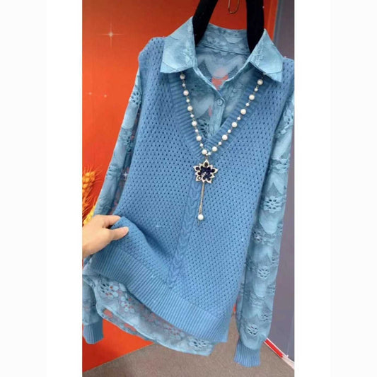 Lace shirt + vest two-piece set