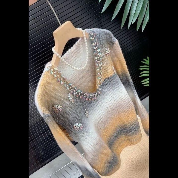 Rhinestone color-blocked sweater