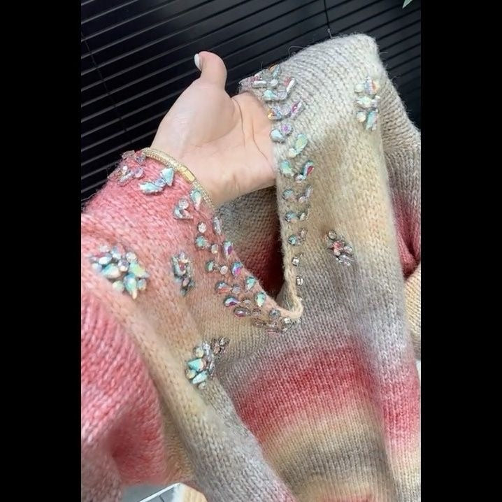 Rhinestone color-blocked sweater