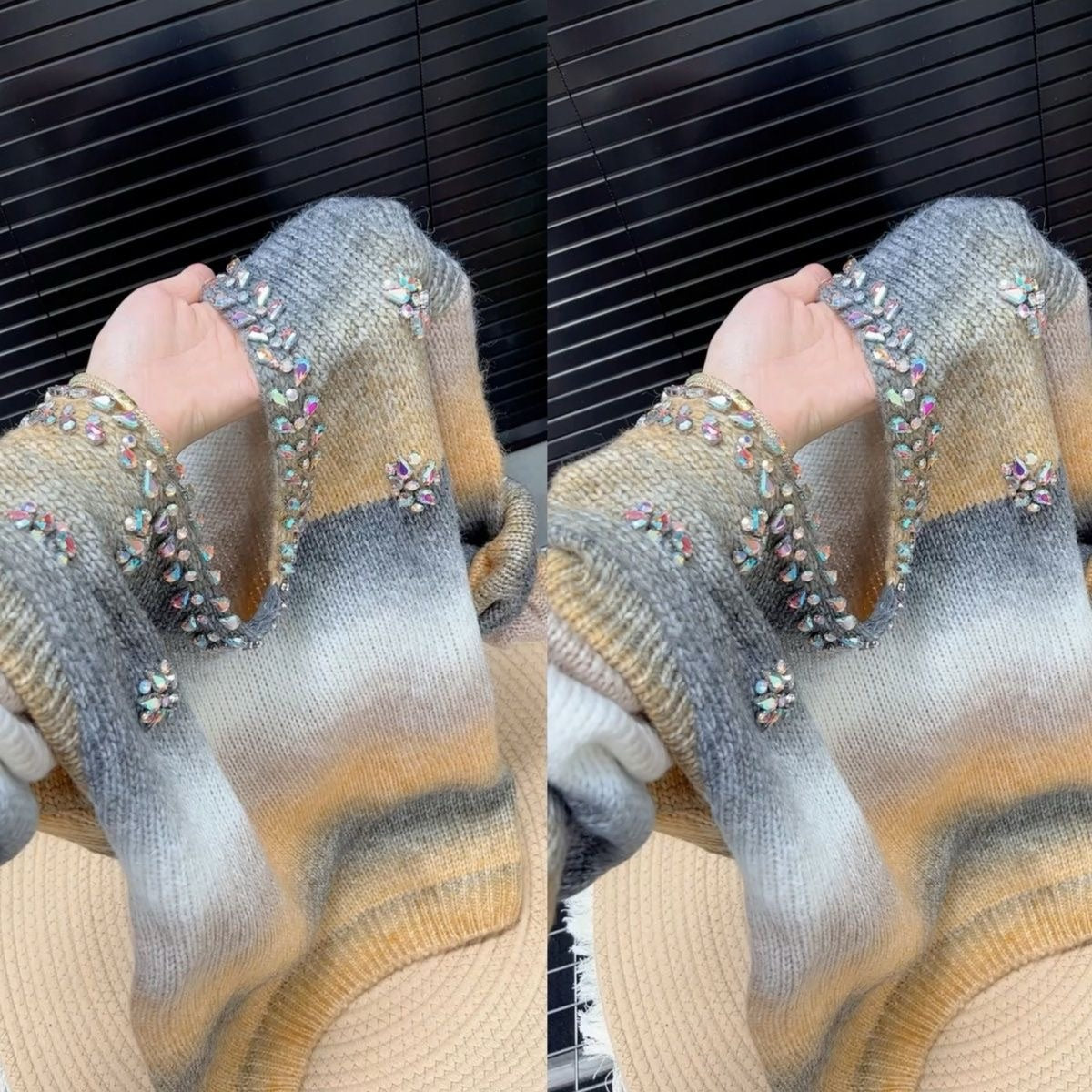 Rhinestone color-blocked sweater