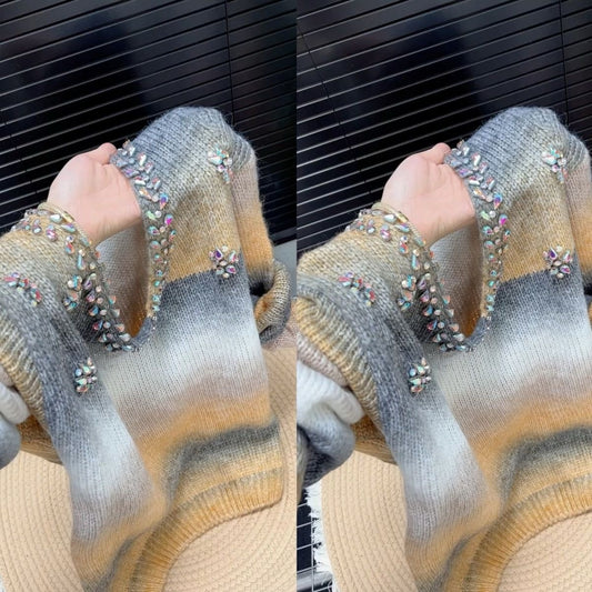 Rhinestone color-blocked sweater