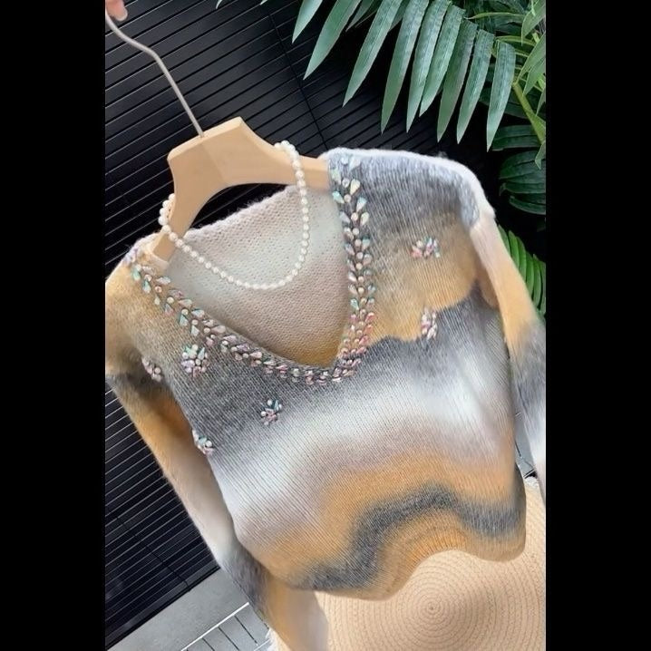 Rhinestone color-blocked sweater