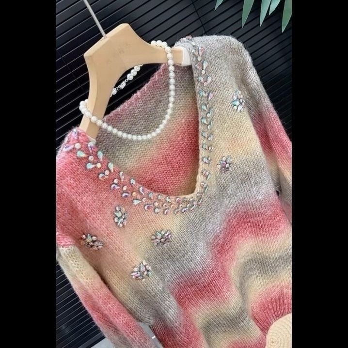 Rhinestone color-blocked sweater