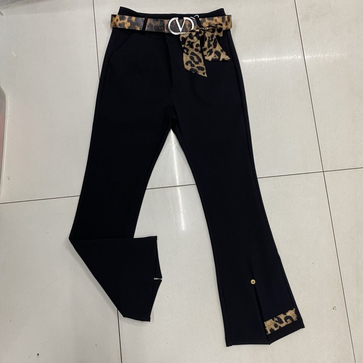 Leopard print stretch casual flared pants