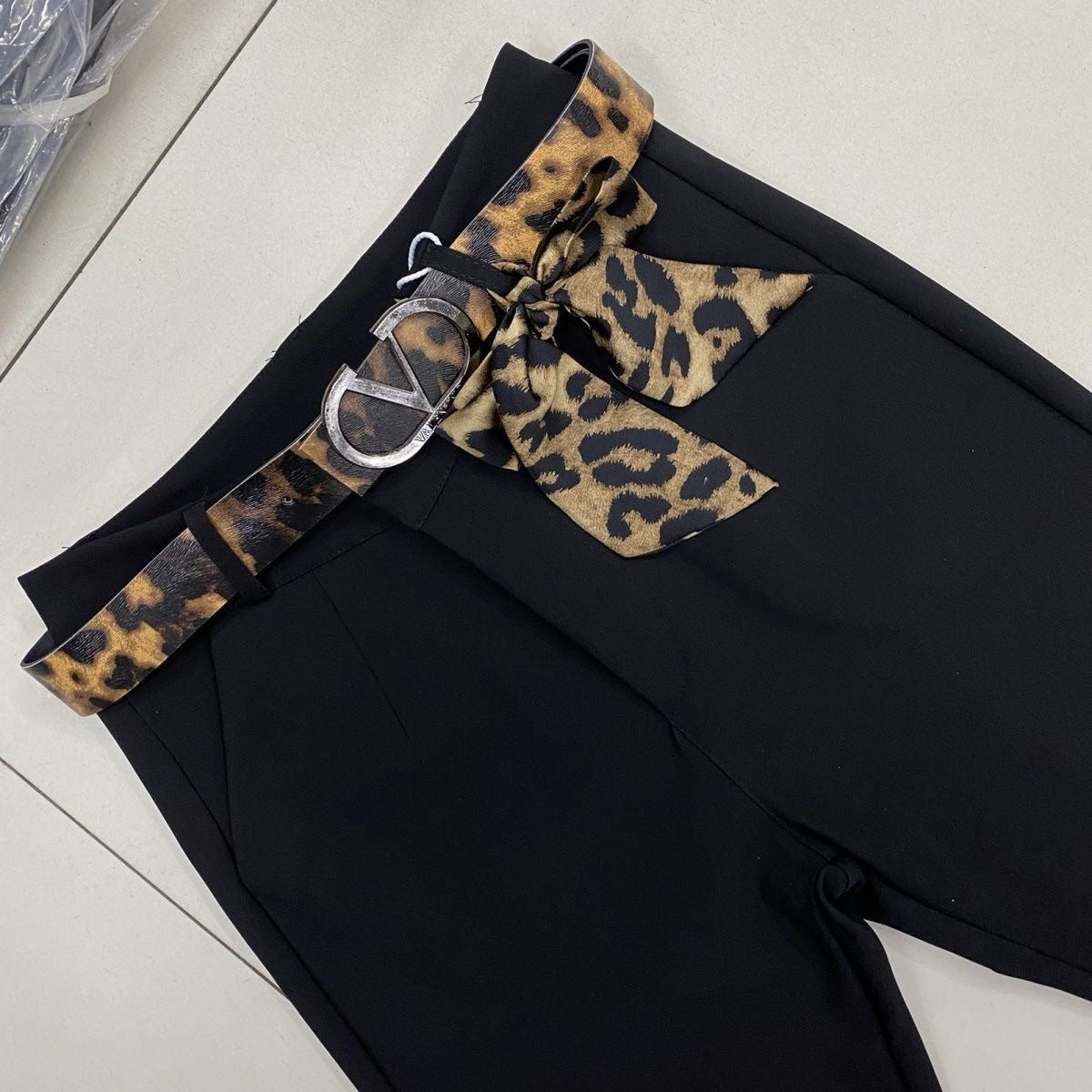 Leopard print stretch casual flared pants