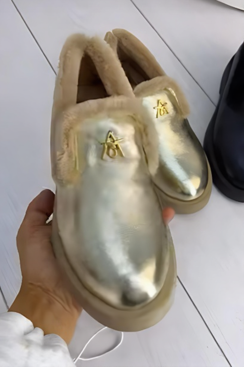 Women's Soft Leather Fleece-Lined Slip-On Winter Shoes