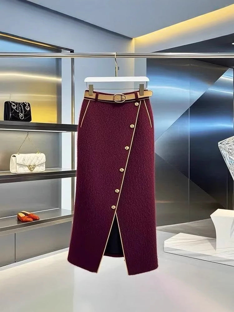 Women's High-Waisted Versatile Wool Blend Skirt