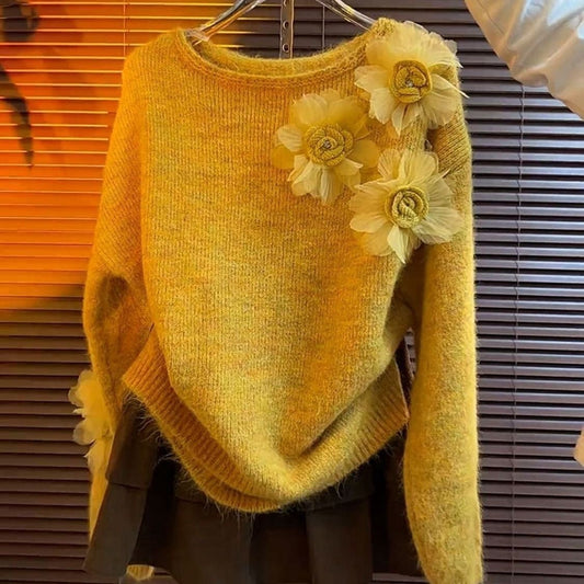 3D Floral Knit Sweater