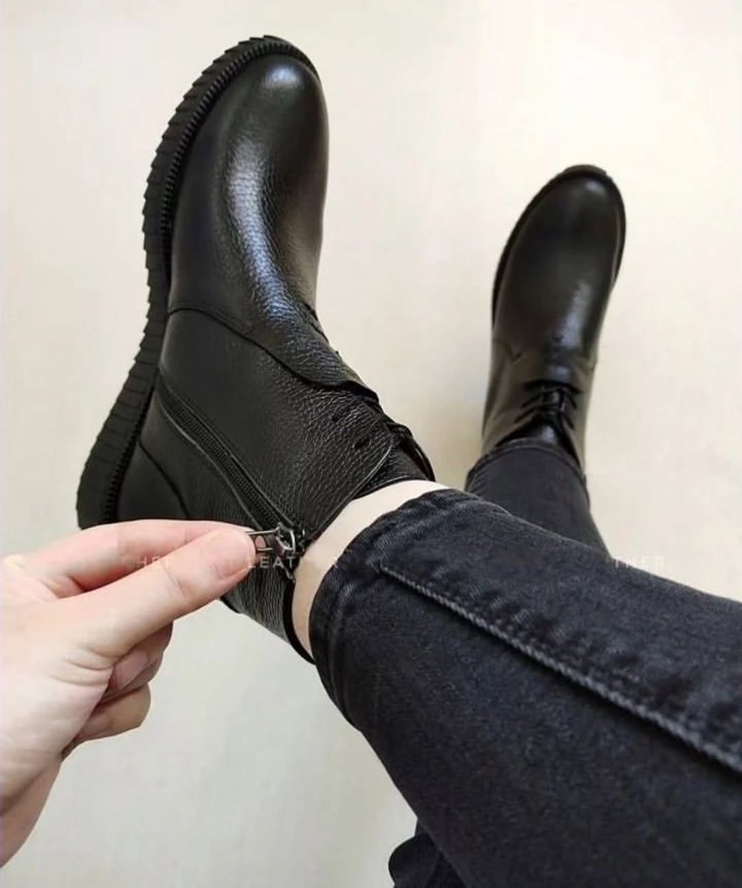 Black premium leather ankle boots