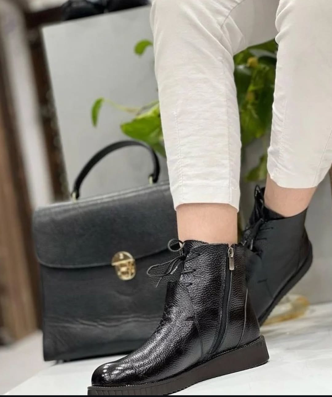 Black premium leather ankle boots