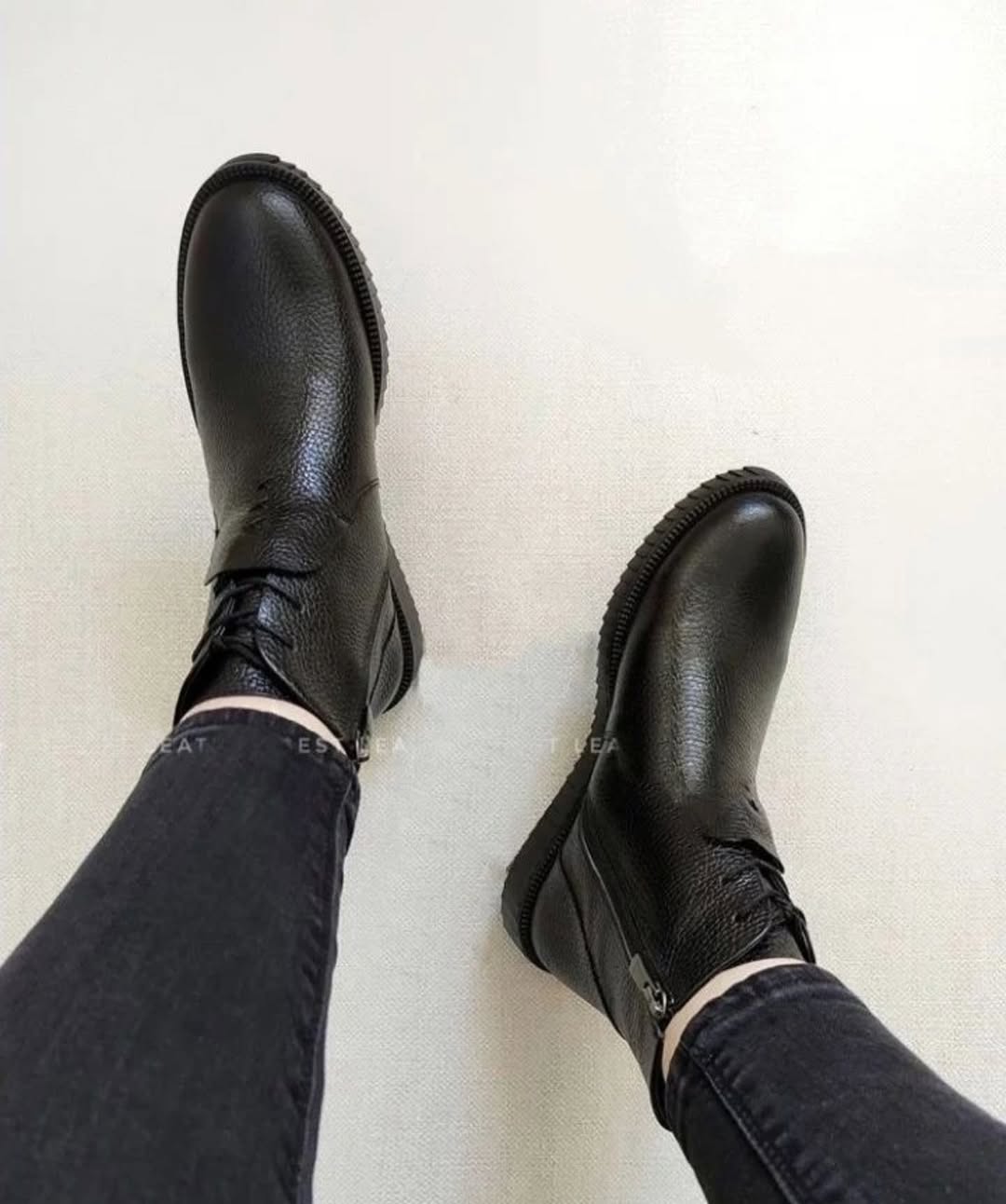 Black premium leather ankle boots