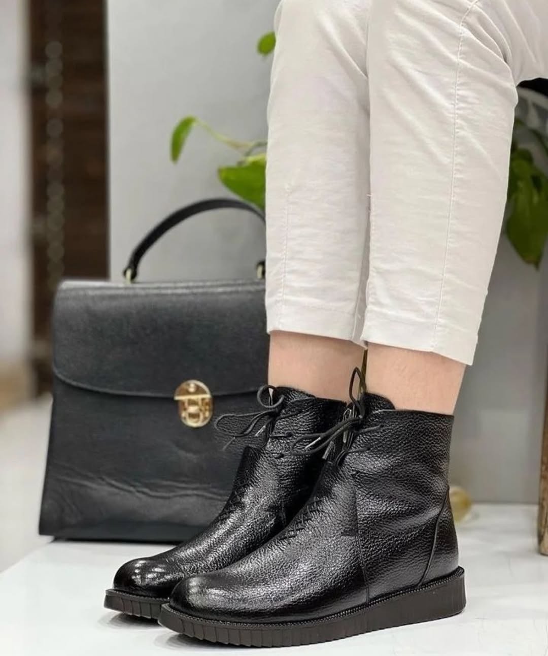 Black premium leather ankle boots