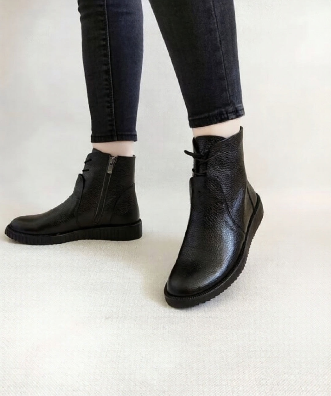 Black premium leather ankle boots