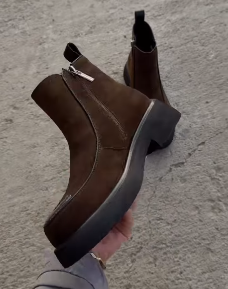 Women's suede zip-up ankle boots