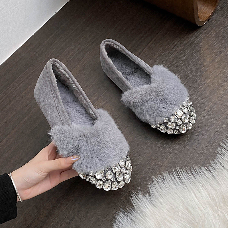 Women's Fleece-Lined Rhinestone Slip-On Shoes