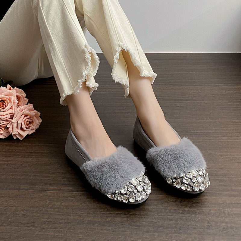 Women's Fleece-Lined Rhinestone Slip-On Shoes