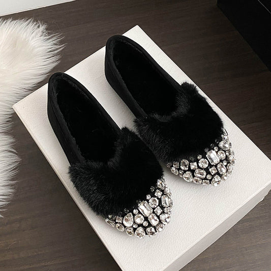 Women's Fleece-Lined Rhinestone Slip-On Shoes