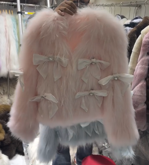 Bow-knot eco-friendly fur coat