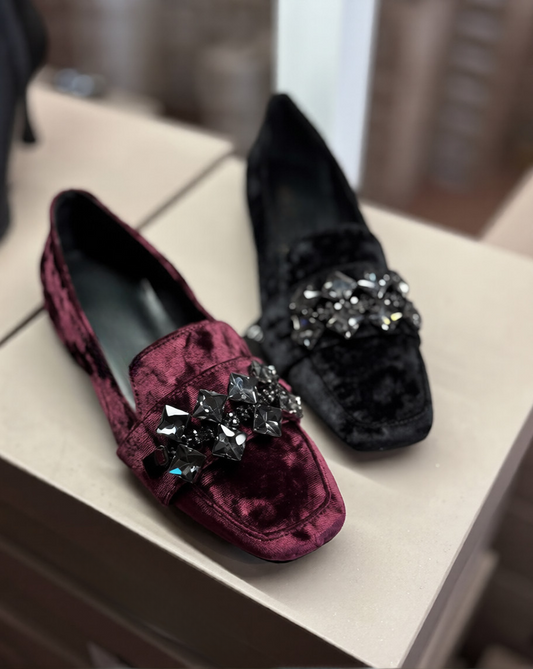 Velvet rhinestone slip-on comfortable women's shoes