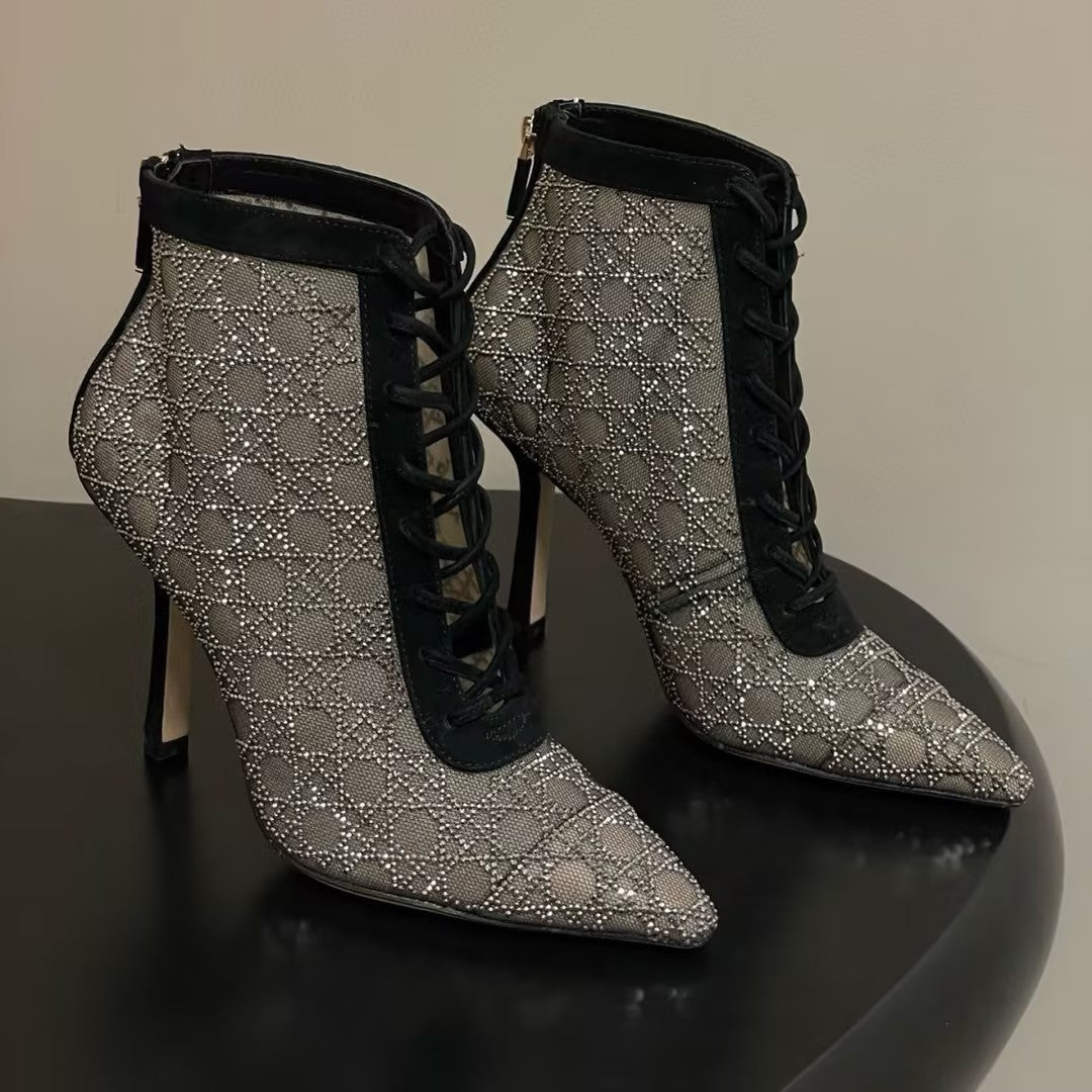 Women's rhinestone mesh high heels