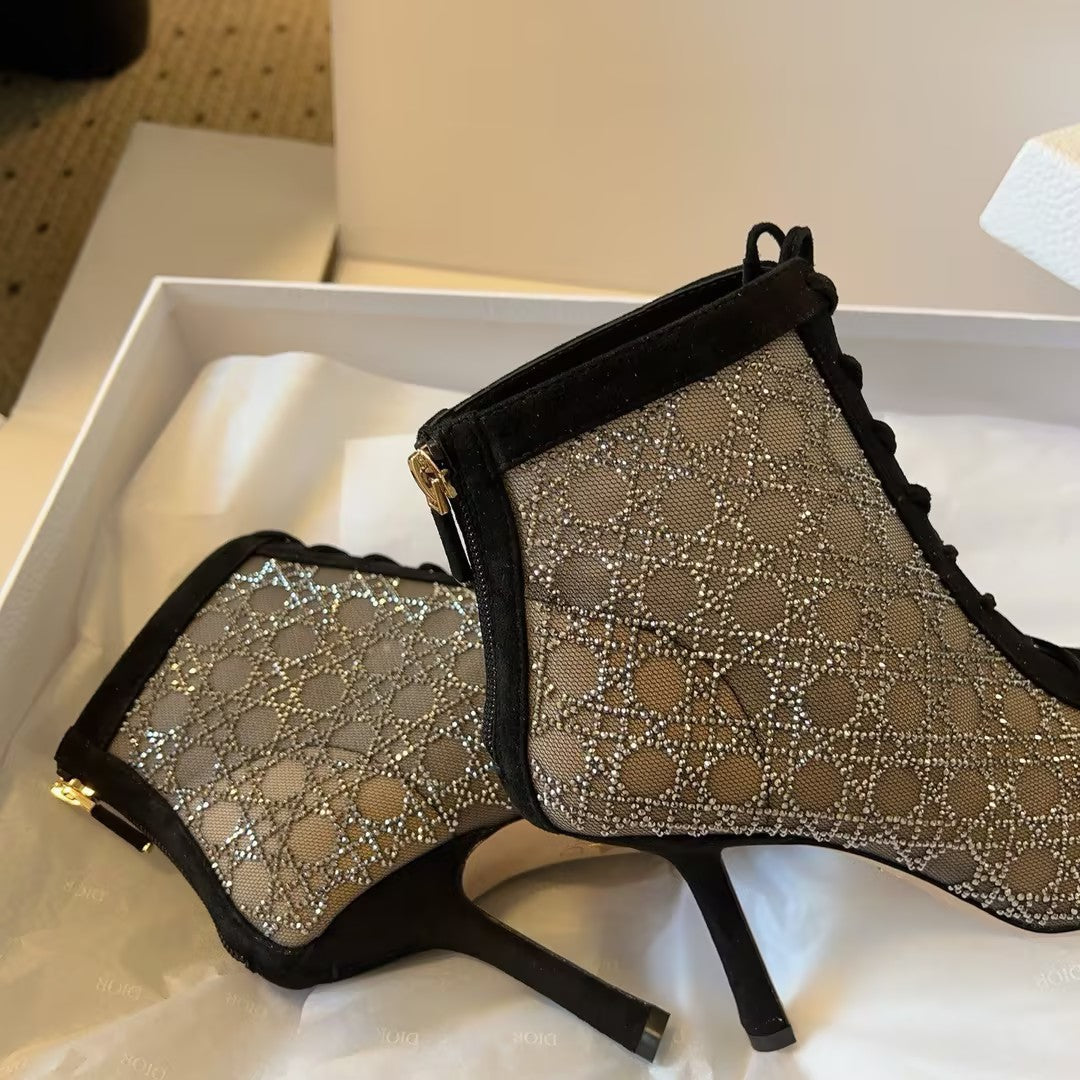 Women's rhinestone mesh high heels