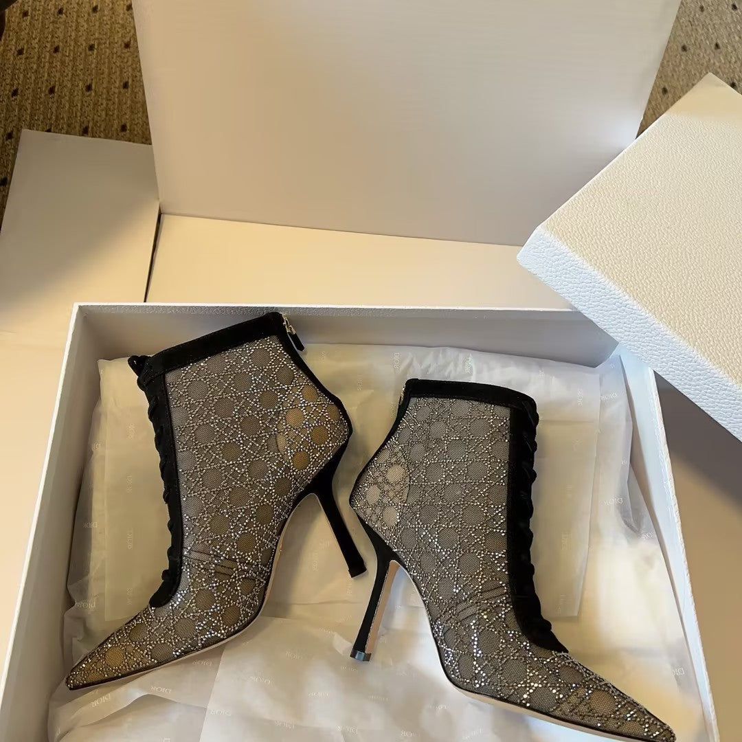 Women's rhinestone mesh high heels