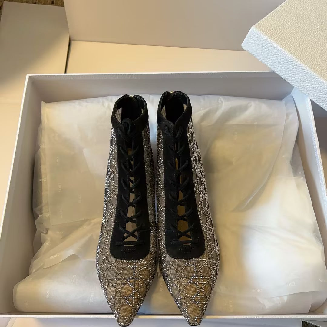 Women's rhinestone mesh high heels