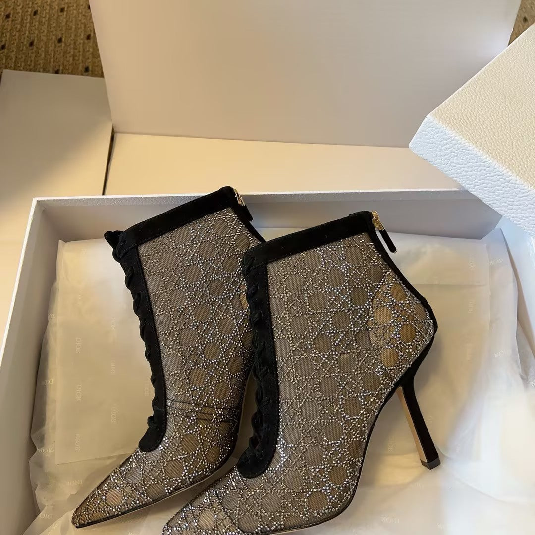 Women's rhinestone mesh high heels
