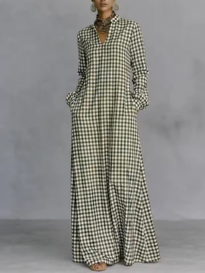 Women's loose and comfortable plaid long dress